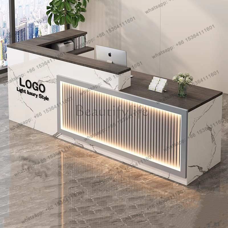 Office Furniture Logo - مكتب استقبال فاخر وبسيط مع شعار،